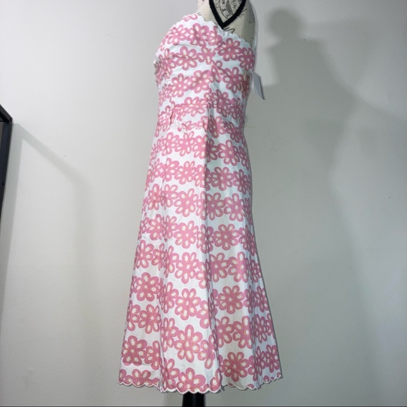 Vintage Betsey Johnson White Dress Pink Floral Bone In Bodice Fit & Flare Dress - Picture 7 of 16
